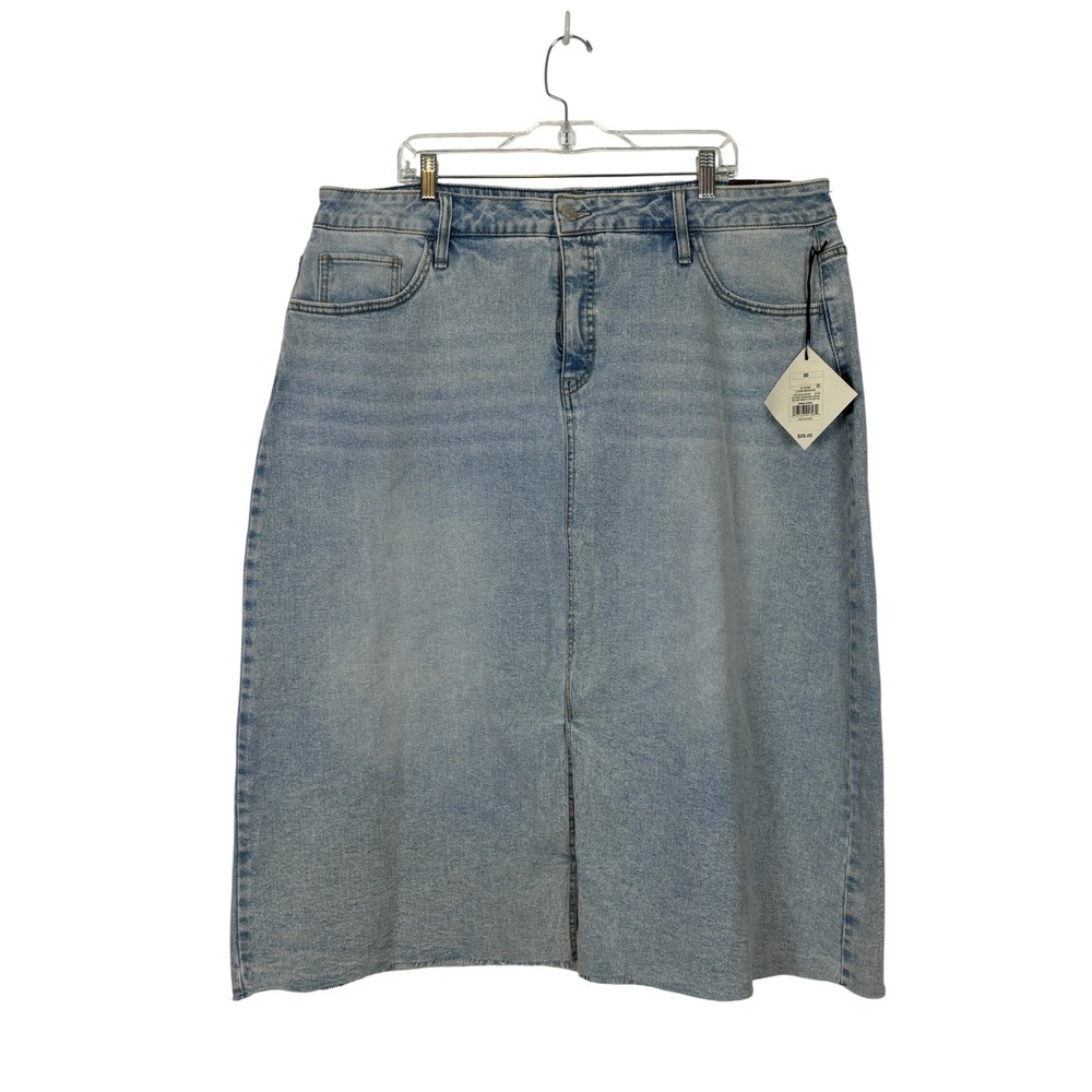 Ava & Viv Denim Midi Skirt Women plus Size 20 Light Wash A-Line Raw Hem Stretch